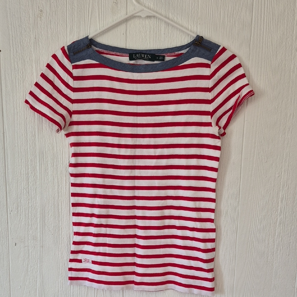 Ralph Lauren Red and White Striped Tee